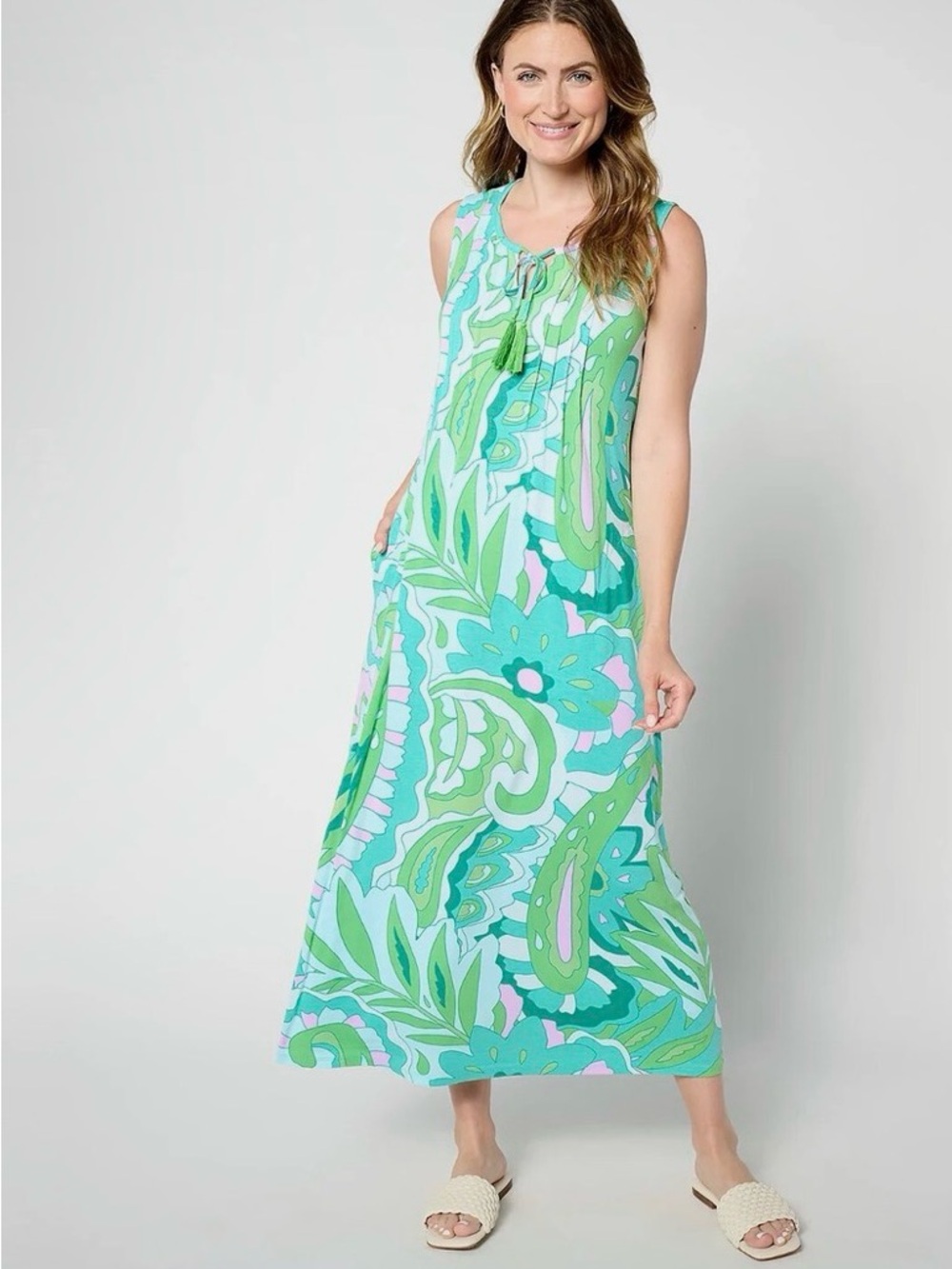Belle by Kim Gravel Paisley Paradise Tassel Maxi Dress Size XSP oversized